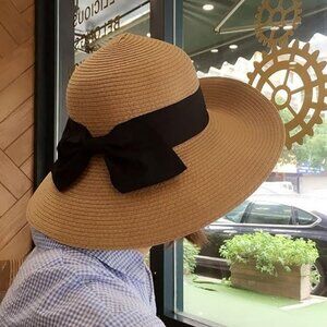 Straw Hat for Women Wide Brim Sun Hat with Bow UV Protection Casual Summer Beach